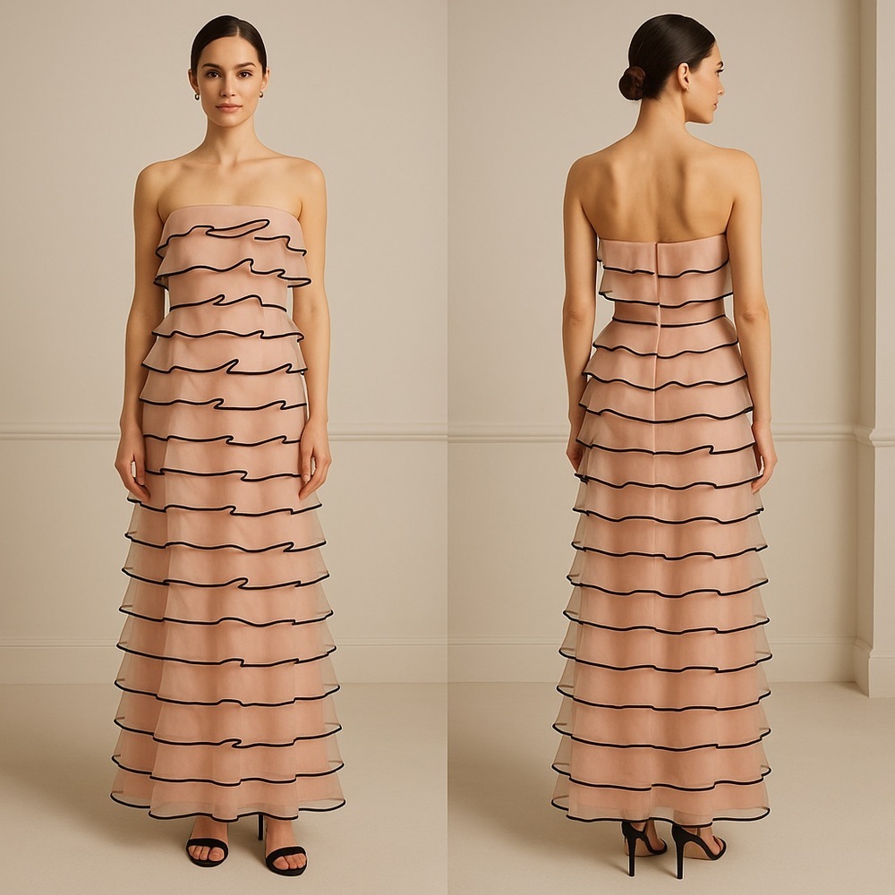 New! Sachin + Babi Daisy Silk Pink Strapless Tiered Tulle Maxi Dress🌸sizes 0,4,6